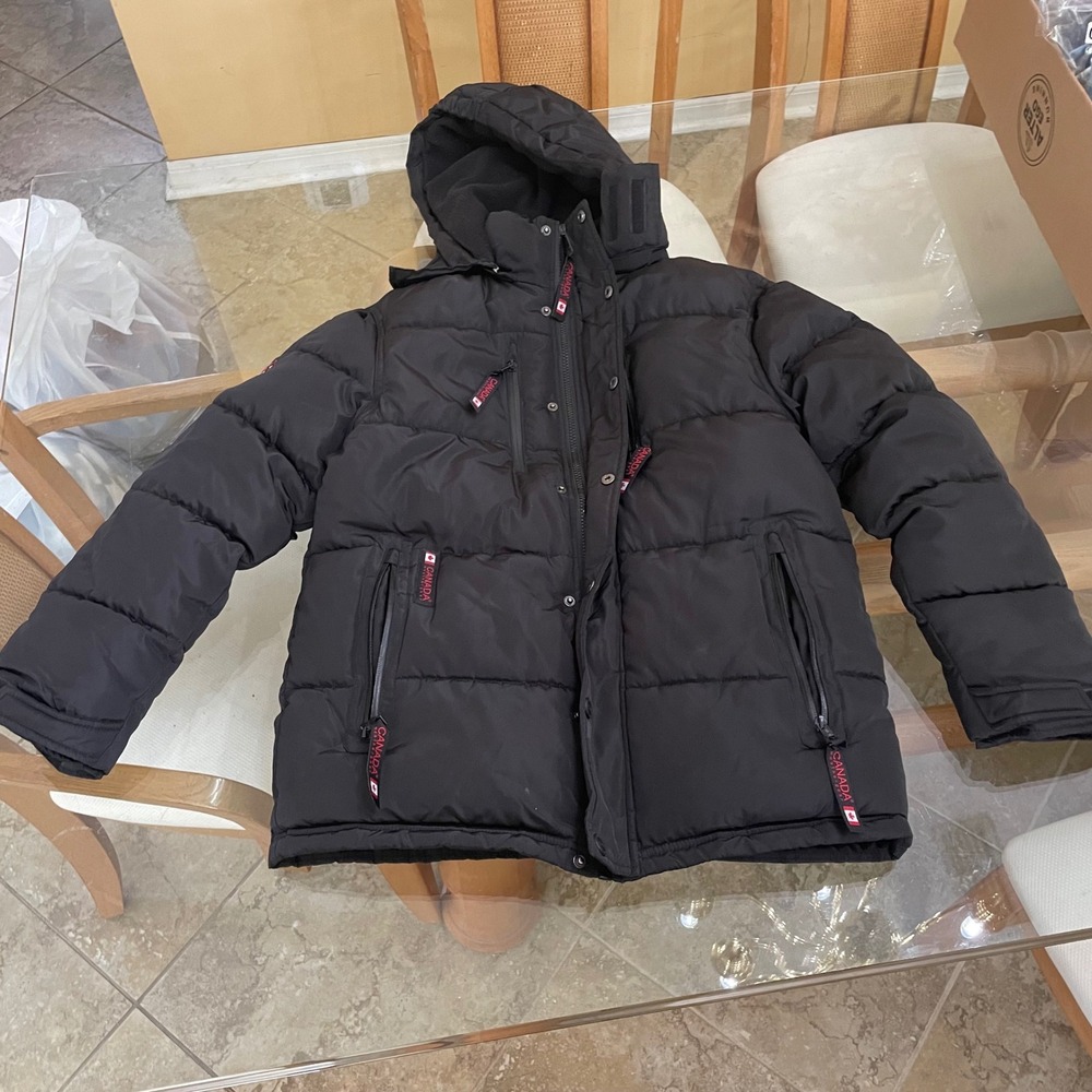 Canada Weathergear Boys Black Hooded Puffer Jacket‎ Coat Size L 14/16